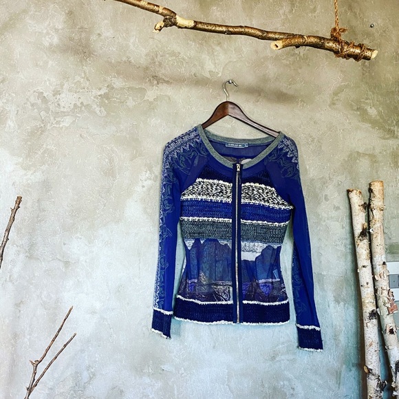 lulu H Sweaters - Lulu. H Cardigan blue zip down wool lace top